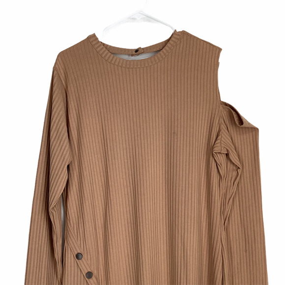 POGTMM Tan V-Neck Choker Cold Shoulder Dress 2XL - Picture 8 of 10